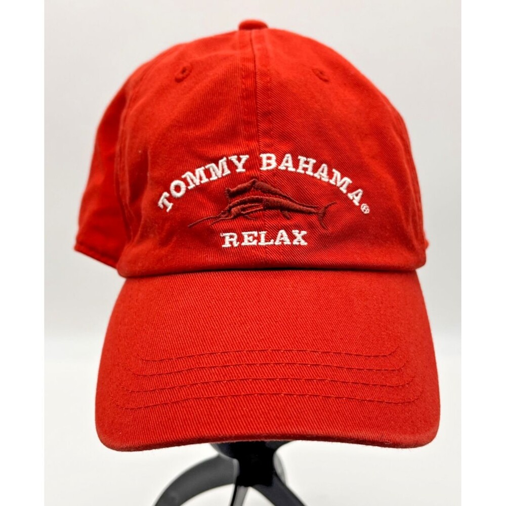 Tommy Bahama Relax Baseball Cap Hat Red Marlin Embroidered Cotton Strapback